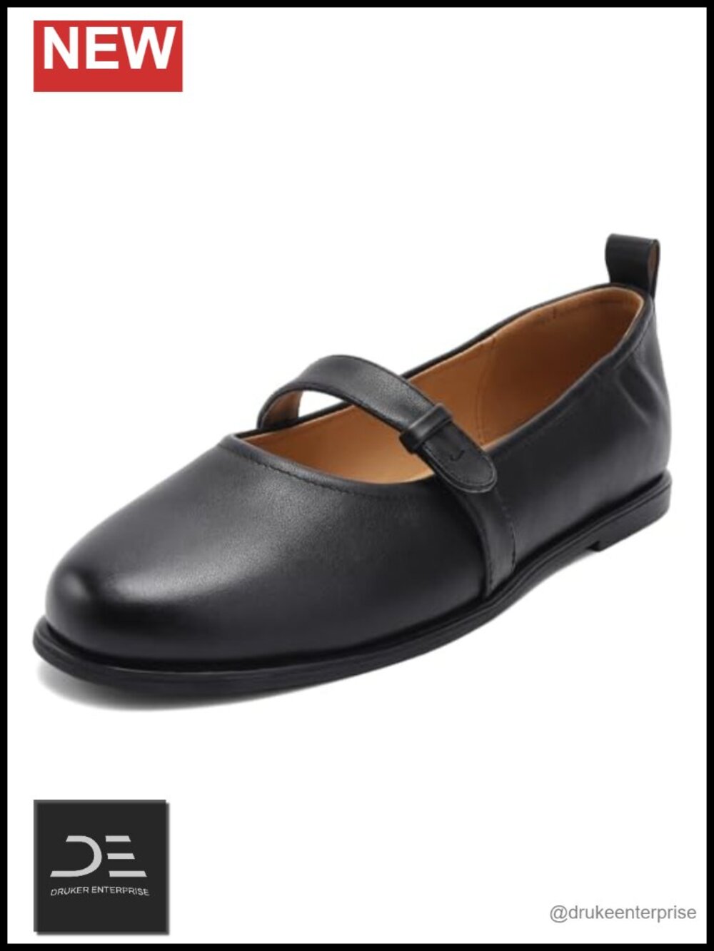 Women's Genuine Leather Mary Jane Ballet Flats - Round Toe, Slip Resistant,